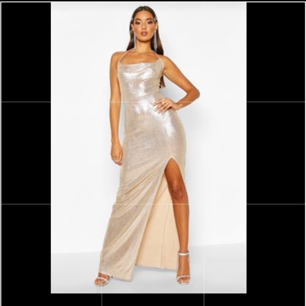 Beautiful Gold Maxi Dress with Front Split